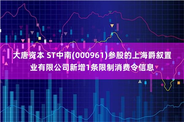 大唐资本 ST中南(000961)参股的上海爵叙置业有限公司新增1条限制消费令信息